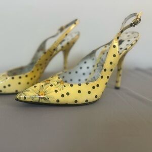 Dolce Gabbana Yellow Polka Dot Slingback Heels